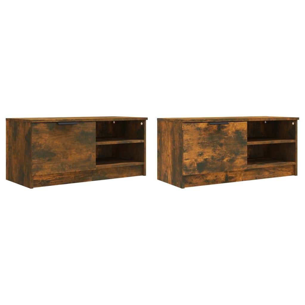 vidaXL Comodă TV, 2 buc.,stejar fumuriu, 80x35x36,5 cm, lemn prelucrat