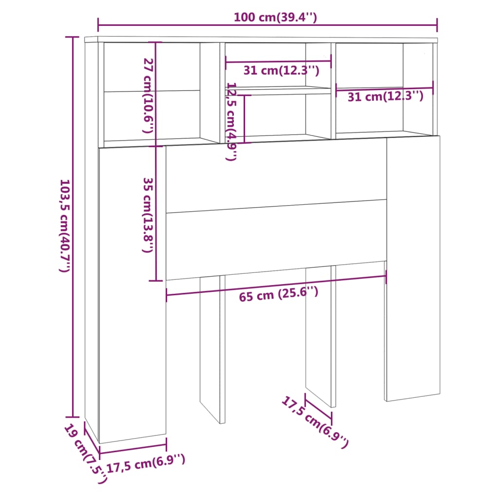 vidaXL Dulap tăblie, gri sonoma, 100x19x103,5 cm vidaXL Dulap tăblie, gri sonoma, 100x19x103,5 cm