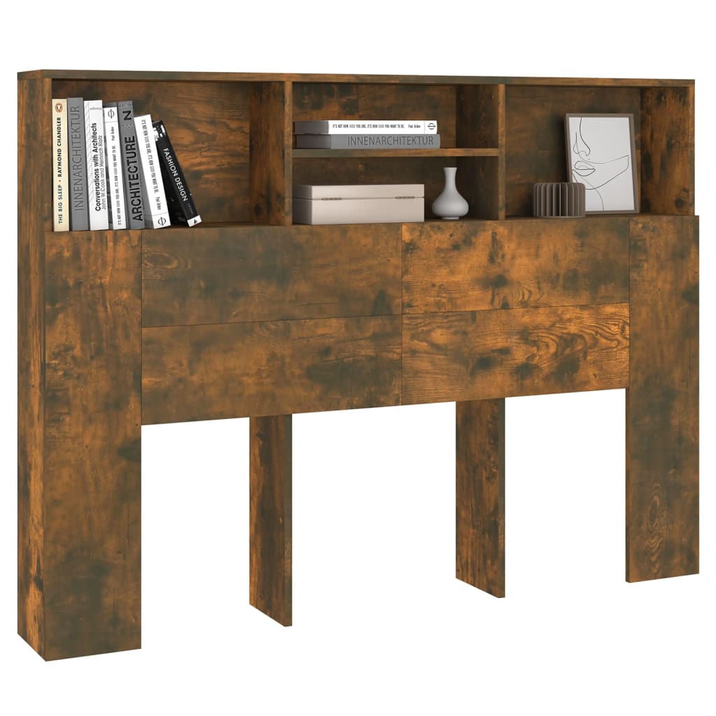 vidaXL Tăblie de pat cu dulap, stejar fumuriu, 140x19x103,5 cm vidaXL Tăblie de pat cu dulap, stejar fumuriu, 140x19x103,5 cm