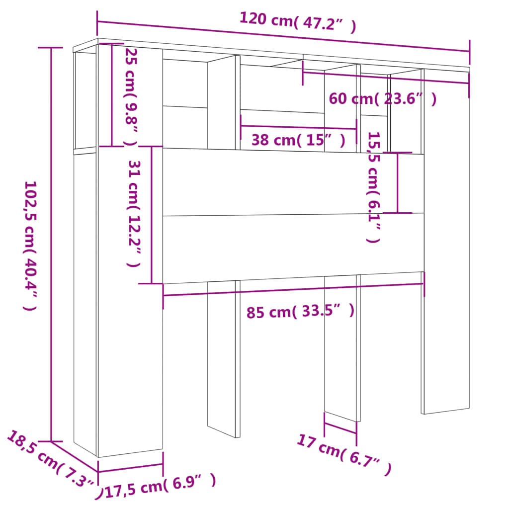 vidaXL Dulap tăblie, gri sonoma, 120x18,5x102,5 cm vidaXL Dulap tăblie, gri sonoma, 120x18,5x102,5 cm
