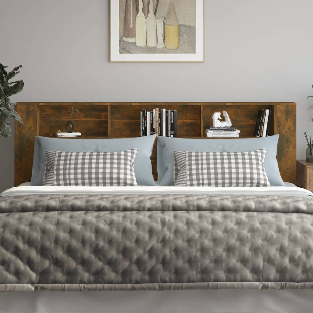 vidaXL Tăblie de pat cu dulap, stejar fumuriu, 220x18,5x104,5 cm
