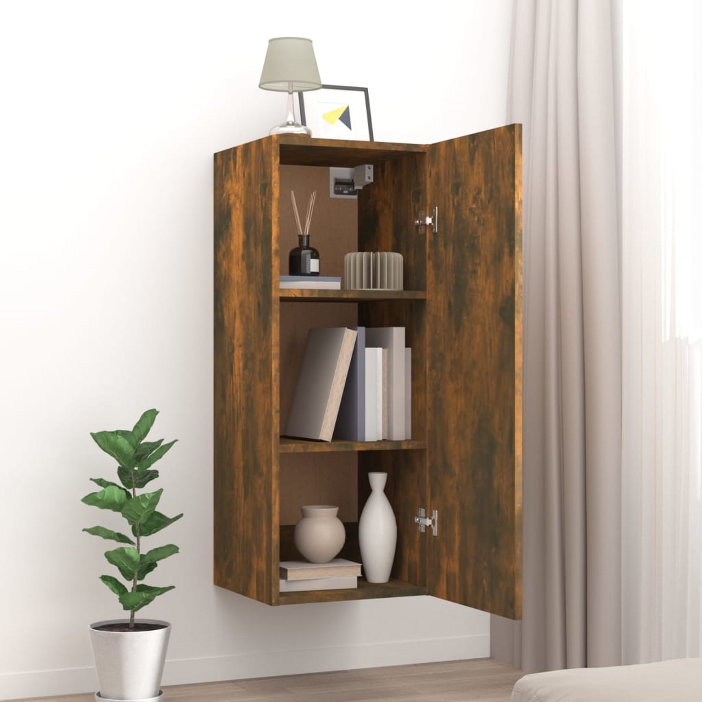 vidaXL Dulap de perete, stejar fumuriu, 34,5x34x90 cm, lemn compozit