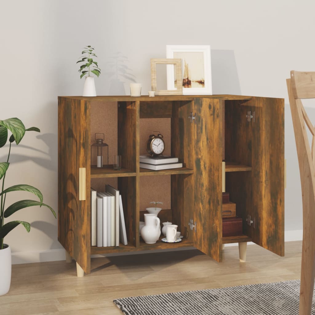 vidaXL Servantă, stejar fumuriu, 90x34x80 cm, lemn compozit vidaXL Servantă, stejar fumuriu, 90x34x80 cm, lemn compozit