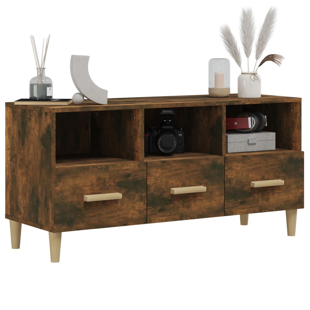 vidaXL Comodă TV, stejar fumuriu, 102x36x50 cm, lemn compozit vidaXL Comodă TV, stejar fumuriu, 102x36x50 cm, lemn compozit
