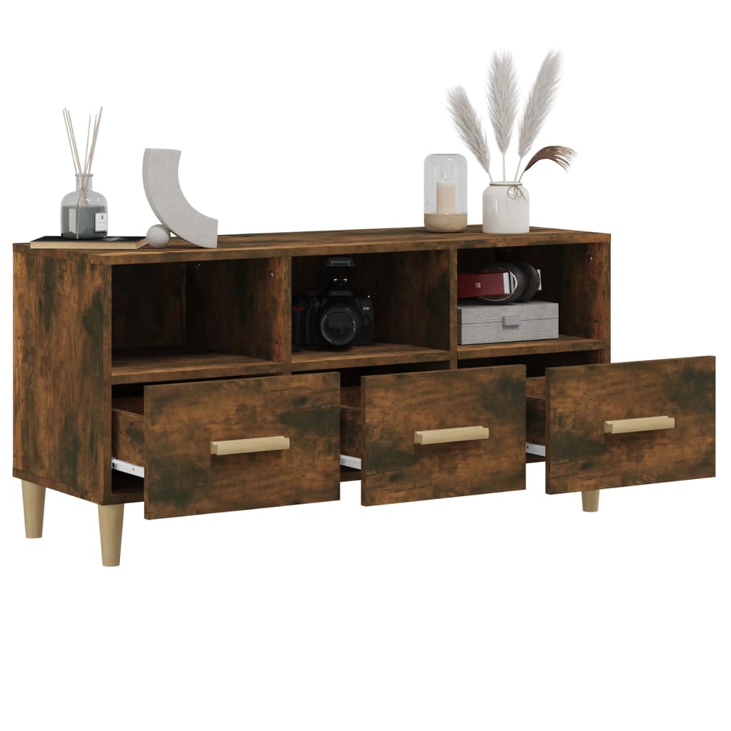 vidaXL Comodă TV, stejar fumuriu, 102x36x50 cm, lemn compozit vidaXL Comodă TV, stejar fumuriu, 102x36x50 cm, lemn compozit