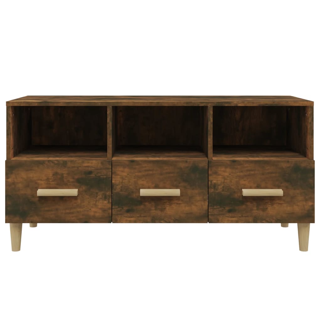 vidaXL Comodă TV, stejar fumuriu, 102x36x50 cm, lemn compozit vidaXL Comodă TV, stejar fumuriu, 102x36x50 cm, lemn compozit