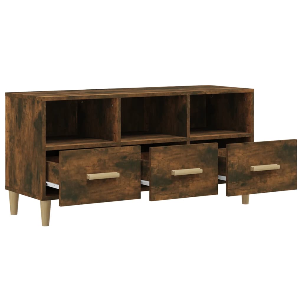 vidaXL Comodă TV, stejar fumuriu, 102x36x50 cm, lemn compozit vidaXL Comodă TV, stejar fumuriu, 102x36x50 cm, lemn compozit