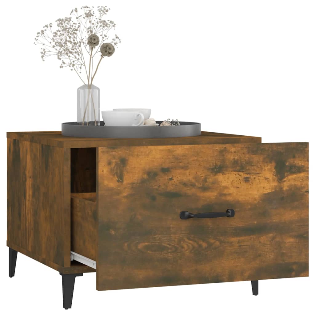 vidaXL Măsuță de cafea cu picioare metalice stejar fumuriu 50x50x40 cm