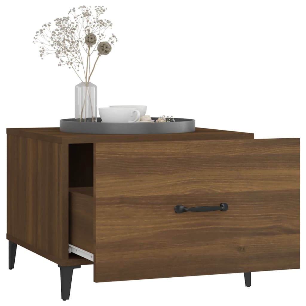 vidaXL Măsuță de cafea cu picioare metalice, stejar maro, 50x50x40 cm vidaXL Măsuță de cafea cu picioare metalice, stejar maro, 50x50x40 cm