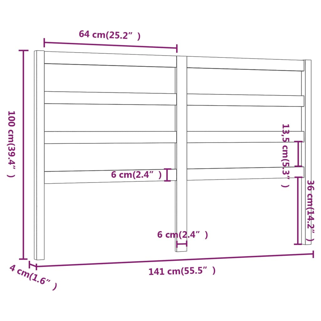vidaXL Tăblie de pat, gri, 141x4x100 cm, lemn masiv de pin