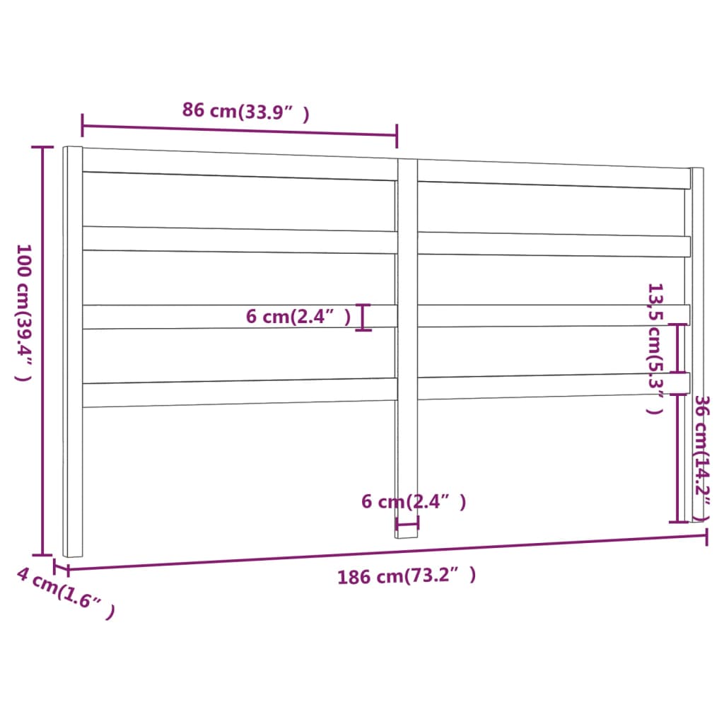 vidaXL Tăblie de pat, gri, 186x4x100 cm, lemn masiv de pin