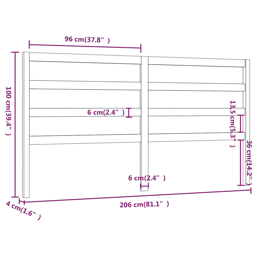vidaXL Tăblie de pat, negru, 206x4x100 cm, lemn masiv de pin