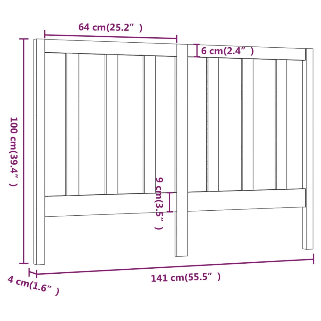 vidaXL Tăblie de pat, gri, 141x4x100 cm, lemn masiv de pin