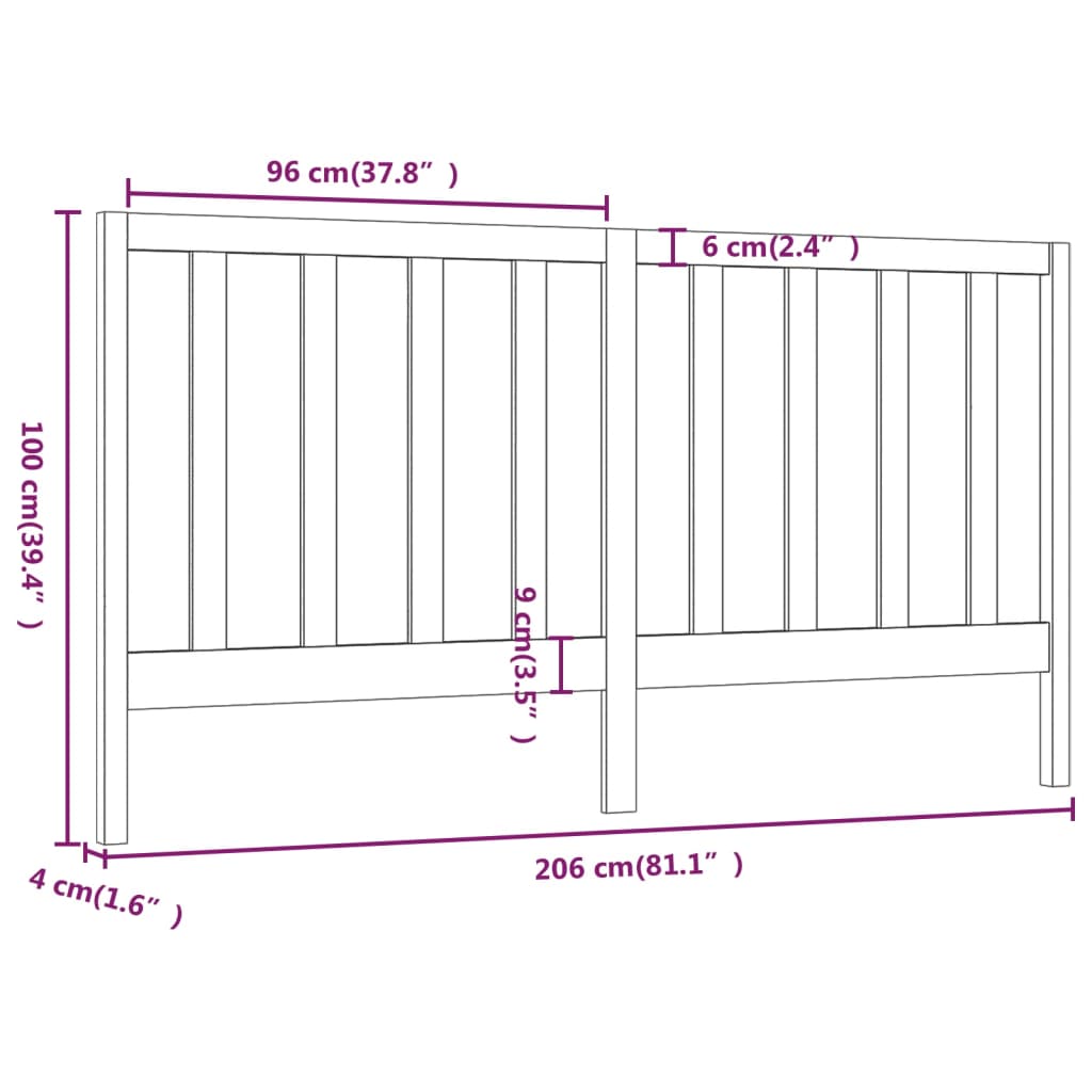 vidaXL Tăblie de pat, alb, 206x4x100 cm, lemn masiv de pin