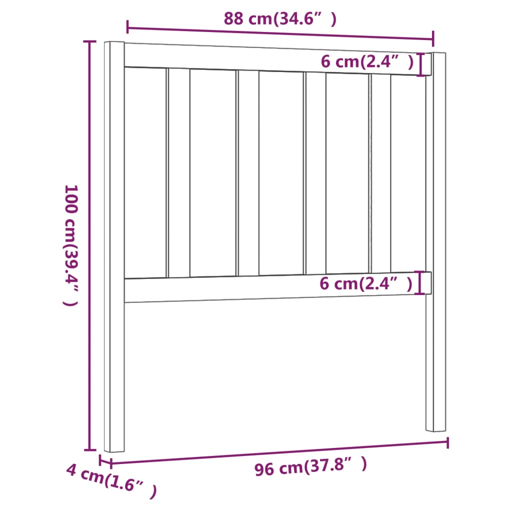 vidaXL Tăblie de pat, negru, 96x4x100 cm, lemn masiv de pin