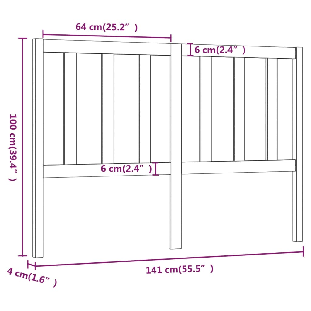 vidaXL Tăblie de pat, gri, 141x4x100 cm, lemn masiv de pin