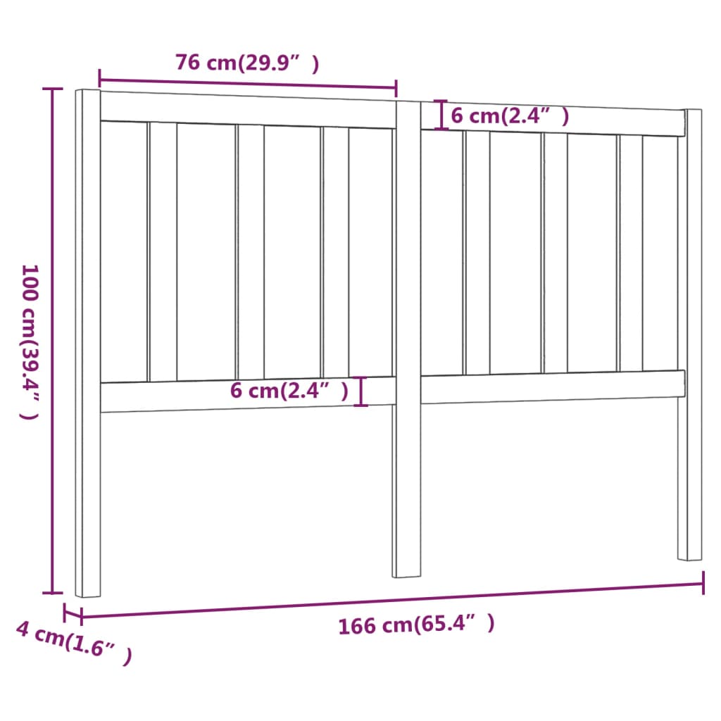 vidaXL Tăblie de pat, gri, 166x4x100 cm, lemn masiv de pin