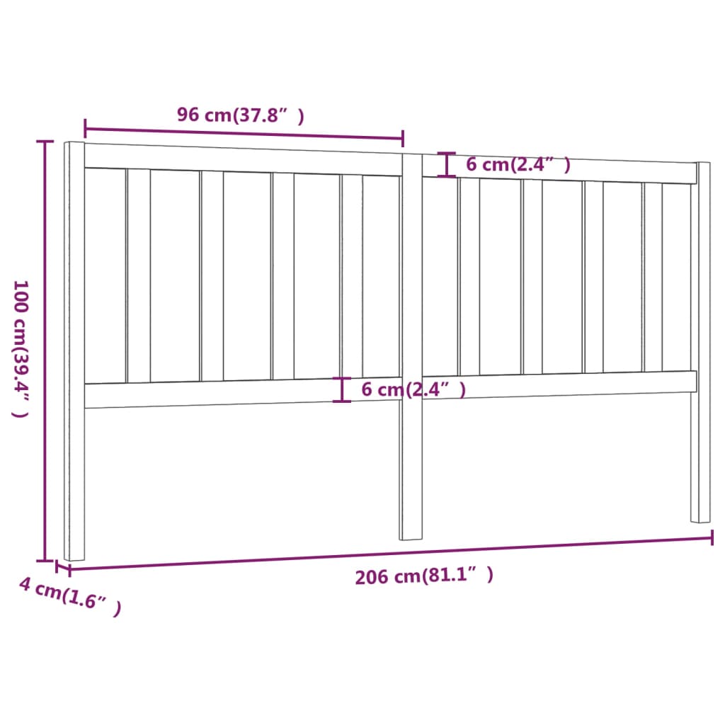 vidaXL Tăblie de pat, gri, 206x4x100 cm, lemn masiv de pin
