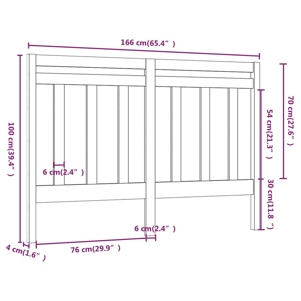 vidaXL Tăblie de pat, gri, 166x4x100 cm, lemn masiv de pin