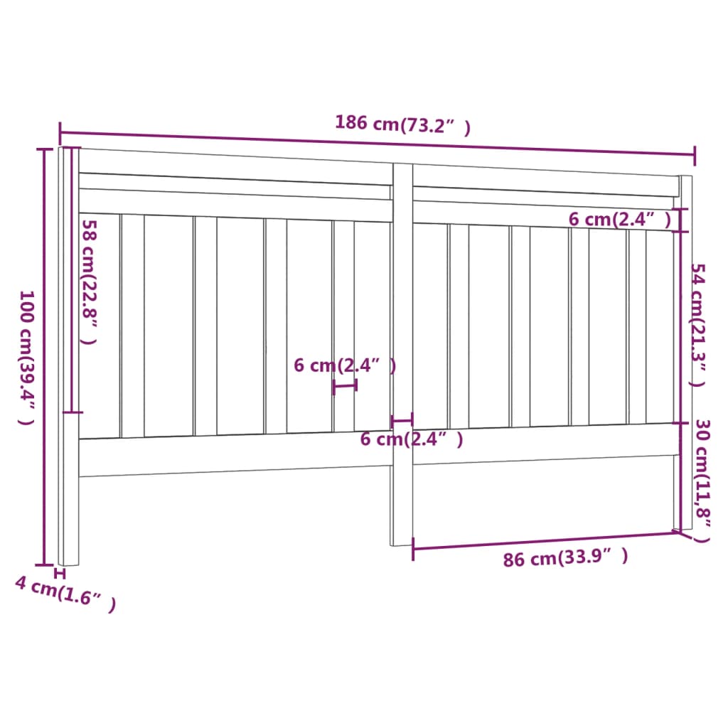 vidaXL Tăblie de pat, gri, 186x4x100 cm, lemn masiv de pin