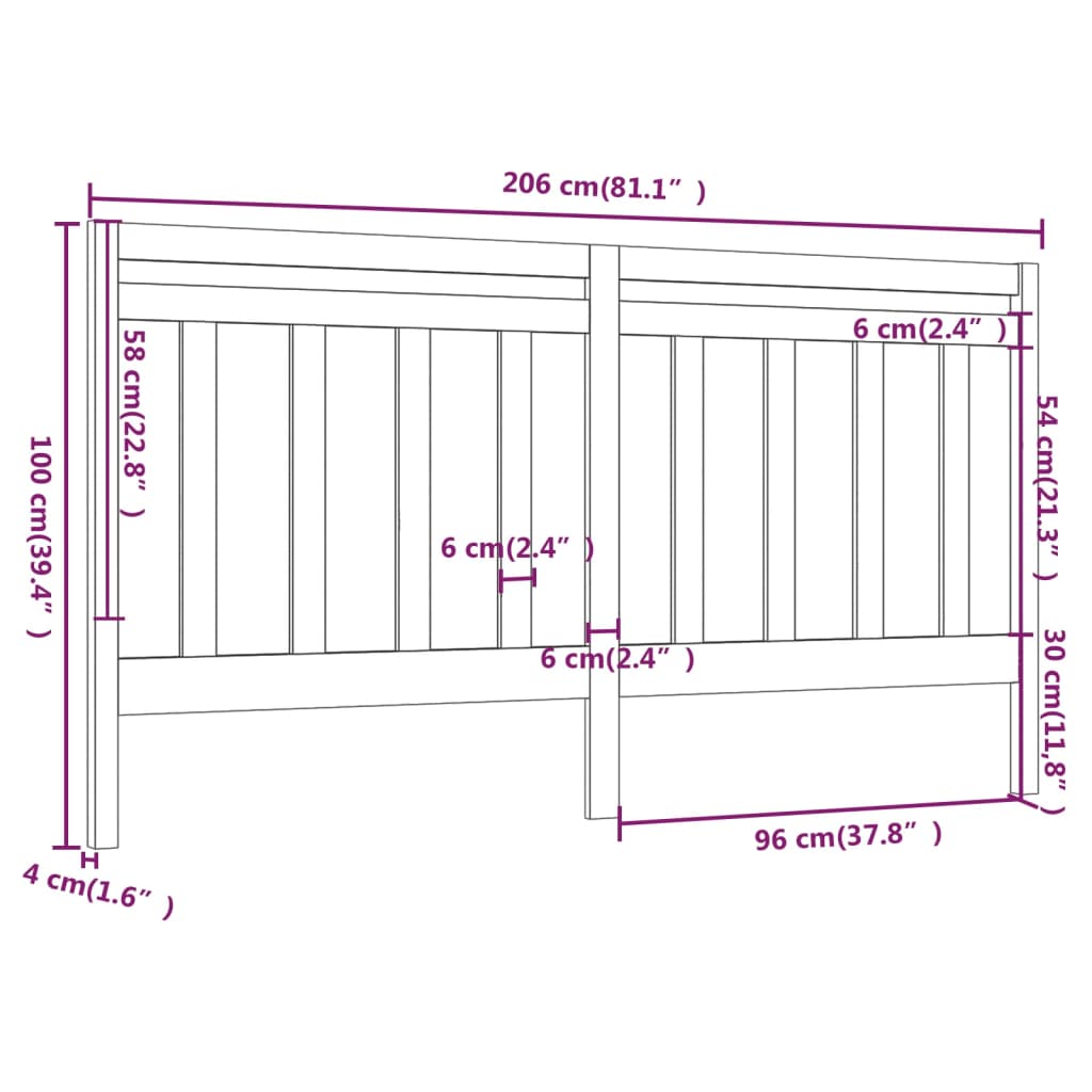 vidaXL Tăblie de pat, gri, 206x4x100 cm, lemn masiv de pin