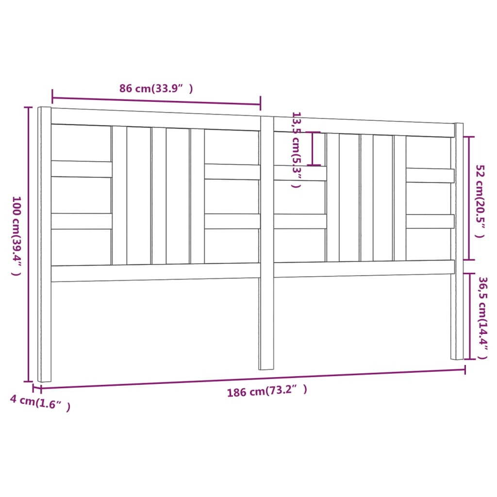 vidaXL Tăblie de pat, gri, 186x4x100 cm, lemn masiv de pin