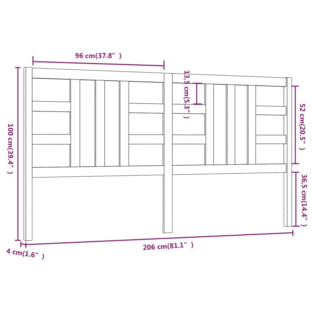 vidaXL Tăblie de pat, negru, 206x4x100 cm, lemn masiv de pin