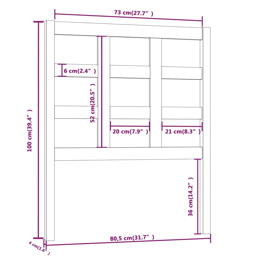 vidaXL Tăblie de pat, negru, 80,5x4x100 cm, lemn masiv de pin
