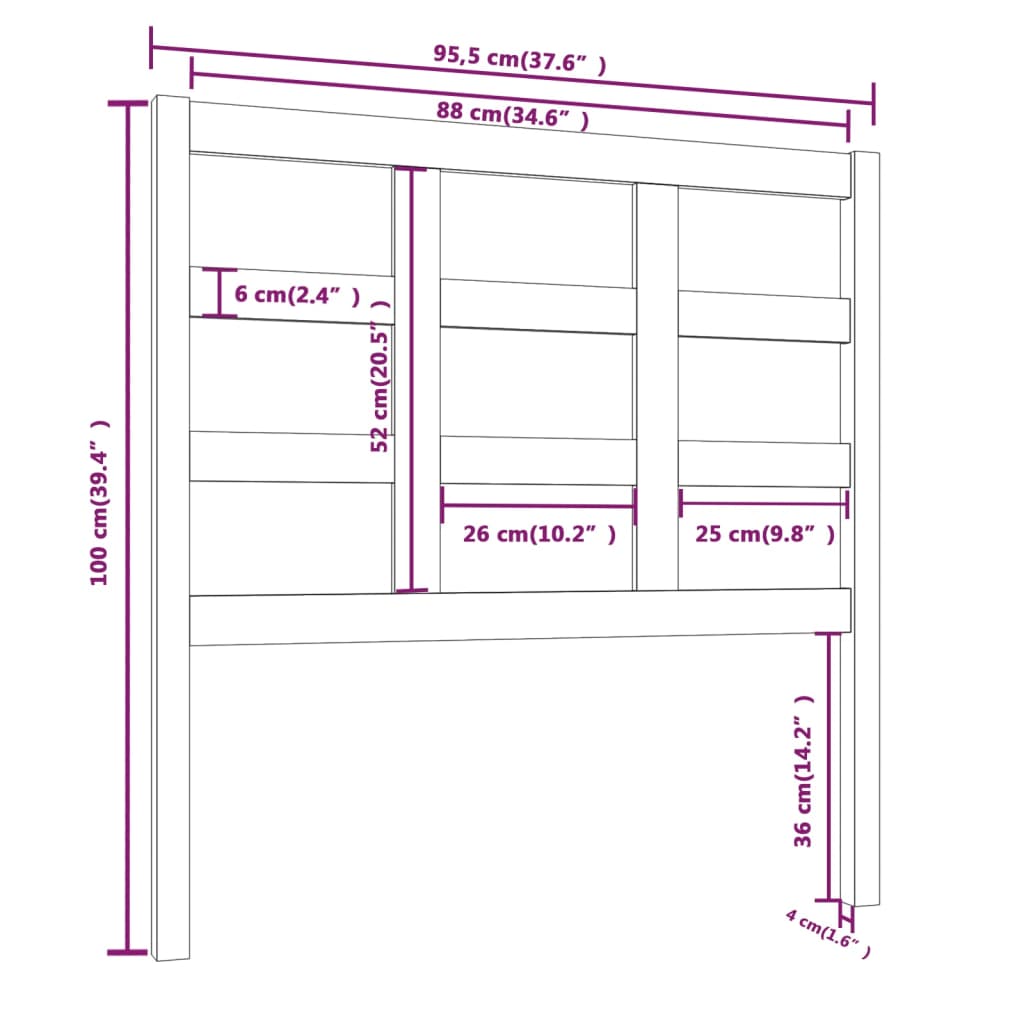 vidaXL Tăblie de pat, negru, 95,5x4x100 cm, lemn masiv de pin