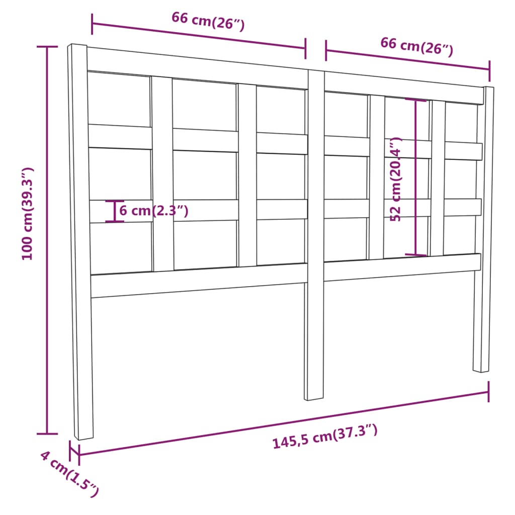 vidaXL Tăblie de pat, gri, 145,5x4x100 cm, lemn masiv de pin