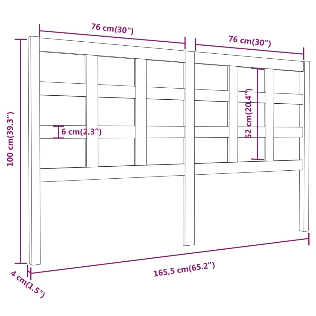 vidaXL Tăblie de pat, negru, 165,5x4x100 cm, lemn masiv de pin