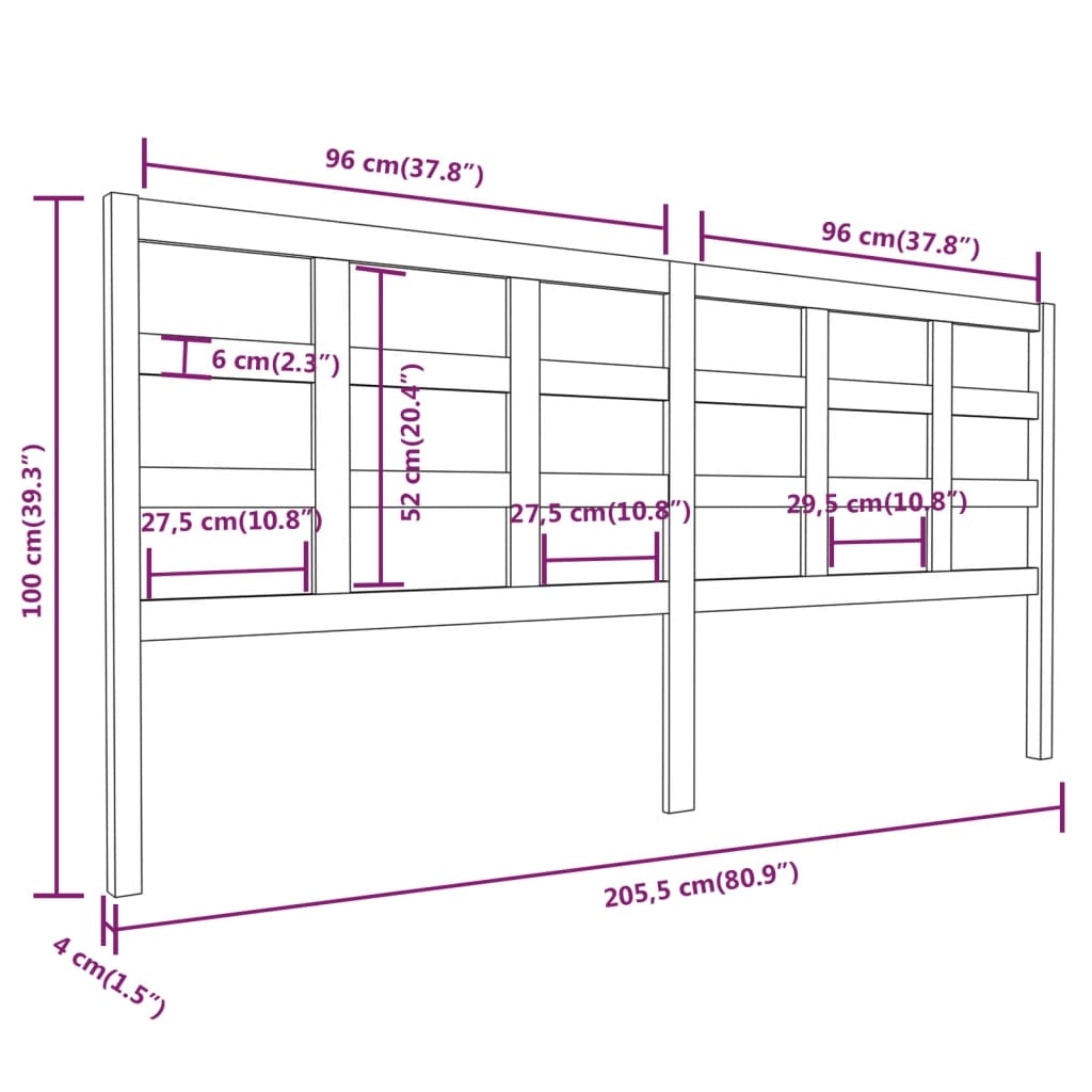 vidaXL Tăblie de pat, maro miere, 205,5x4x100 cm, lemn masiv de pin