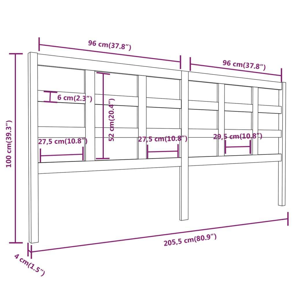 vidaXL Tăblie de pat, negru, 205,5x4x100 cm, lemn masiv de pin