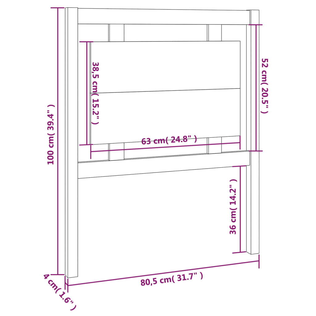vidaXL Tăblie de pat, negru, 80,5x4x100 cm, lemn masiv de pin