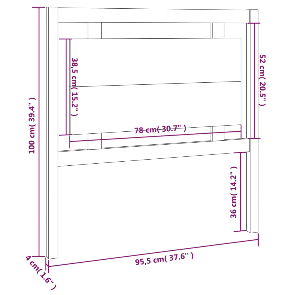 vidaXL Tăblie de pat, negru, 95,5x4x100 cm, lemn masiv de pin