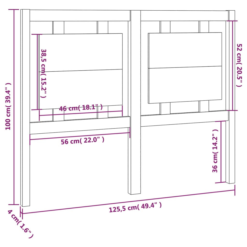 vidaXL Tăblie de pat, negru, 125,5x4x100 cm, lemn masiv de pin vidaXL Tăblie de pat, negru, 125,5x4x100 cm, lemn masiv de pin