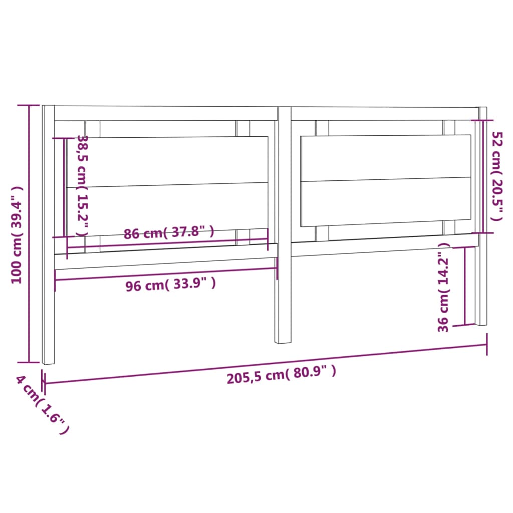 vidaXL Tăblie de pat, negru, 205,5x4x100 cm, lemn masiv de pin