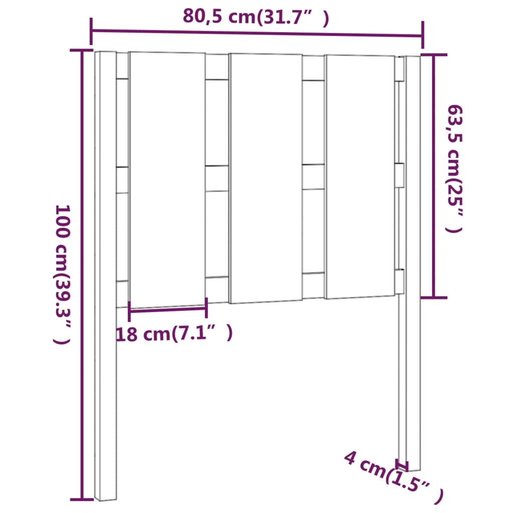vidaXL Tăblie de pat, negru, 80,5x4x100 cm, lemn masiv de pin