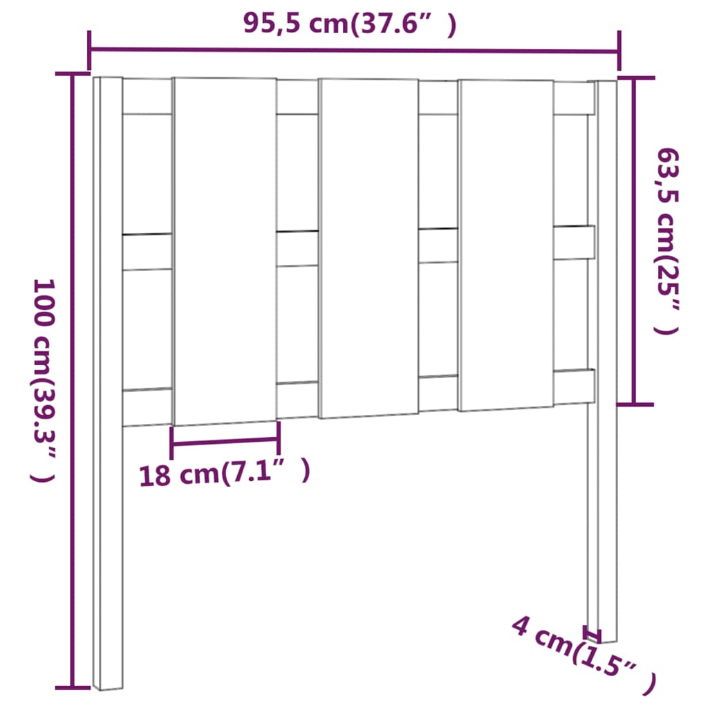 vidaXL Tăblie de pat, negru, 95,5x4x100 cm, lemn masiv de pin