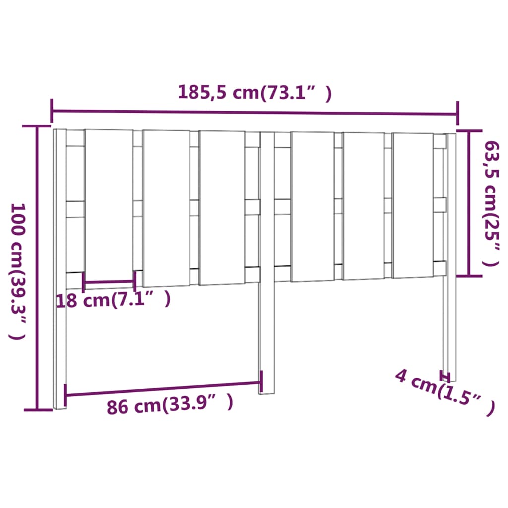 vidaXL Tăblie de pat, negru, 185,5x4x100 cm, lemn masiv de pin