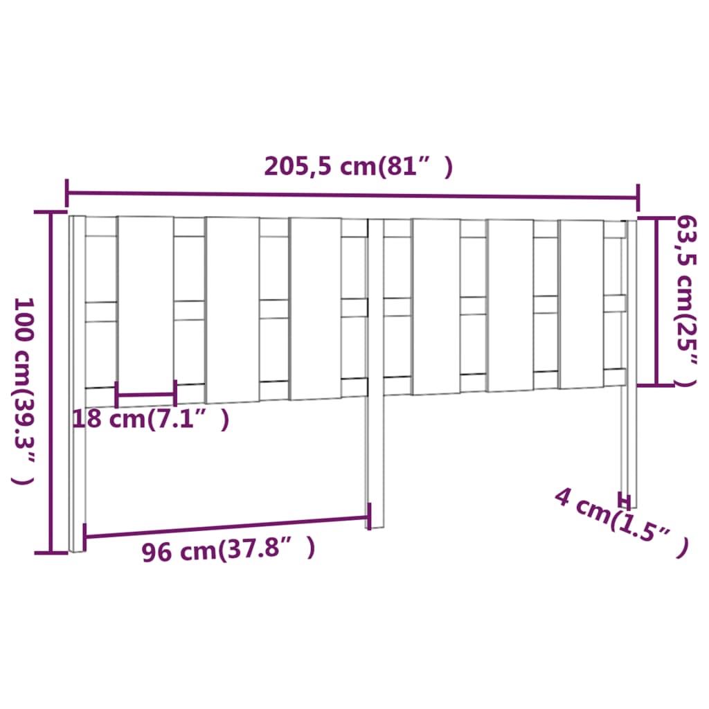 vidaXL Tăblie de pat, negru, 205,5x4x100 cm, lemn masiv de pin