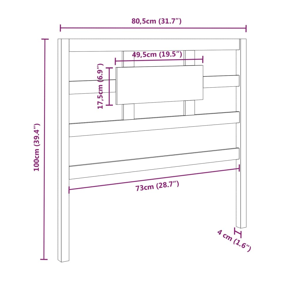 vidaXL Tăblie de pat, gri, 80,5x4x100 cm, lemn masiv de pin