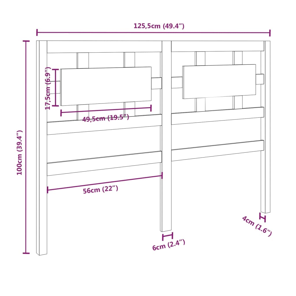 vidaXL Tăblie de pat, negru, 125,5x4x100 cm, lemn masiv de pin vidaXL Tăblie de pat, negru, 125,5x4x100 cm, lemn masiv de pin