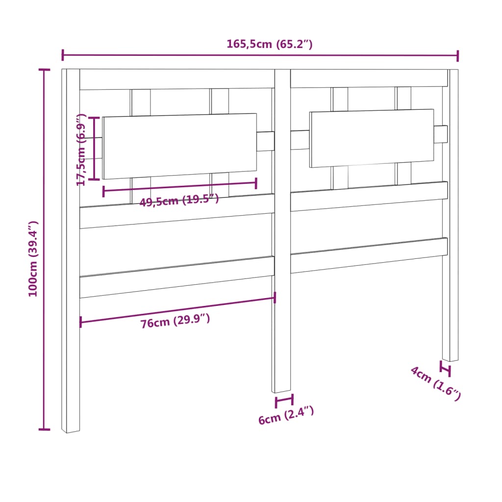 vidaXL Tăblie de pat, gri, 165,5x4x100 cm, lemn masiv de pin