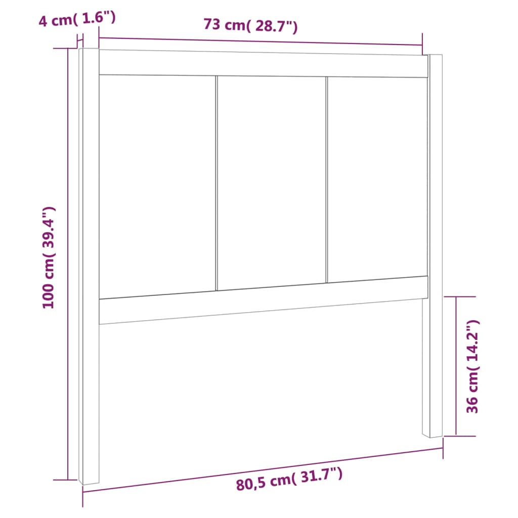 vidaXL Tăblie de pat, gri, 80,5x4x100 cm, lemn masiv de pin