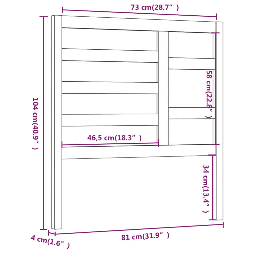 vidaXL Tăblie de pat, negru, 81x4x104 cm, lemn masiv de pin
