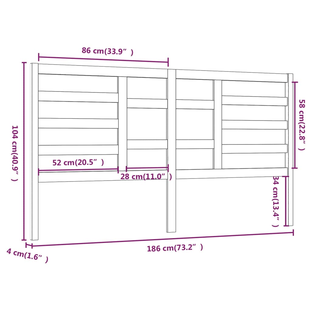 vidaXL Tăblie de pat, negru, 186x4x104 cm, lemn masiv de pin