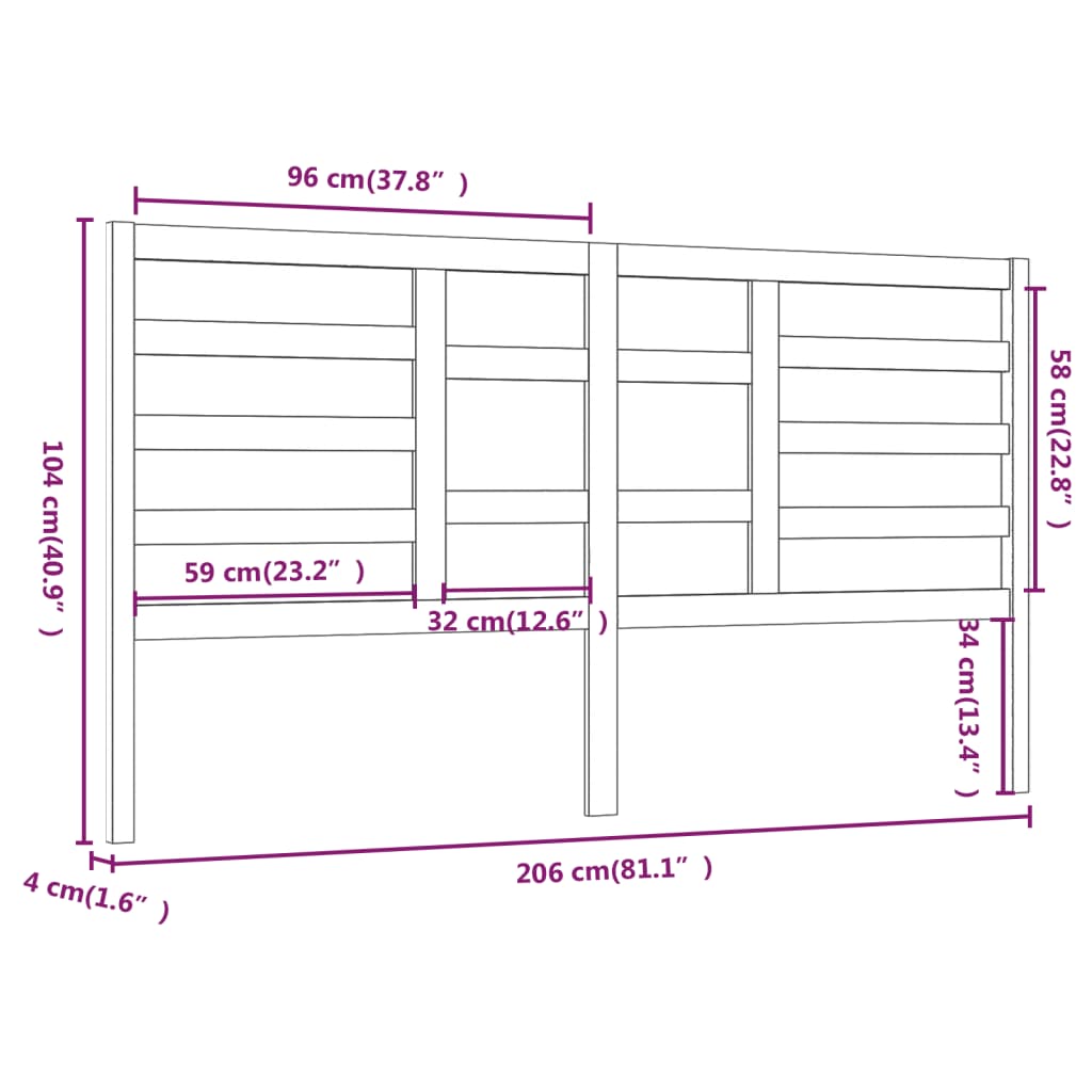 vidaXL Tăblie de pat, negru, 206x4x104 cm, lemn masiv de pin