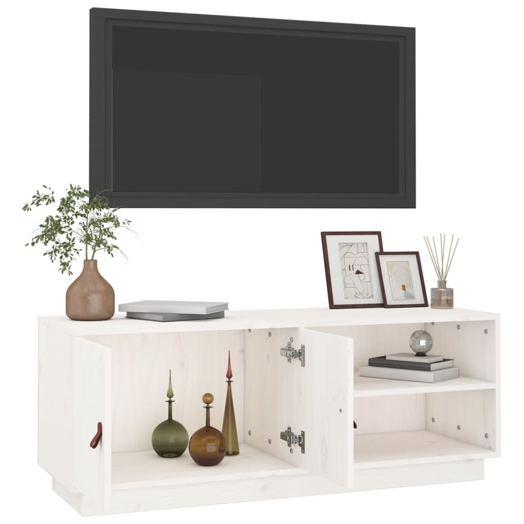 vidaXL Comodă TV, alb, 105x34x40 cm, lemn masiv de pin vidaXL Comodă TV, alb, 105x34x40 cm, lemn masiv de pin