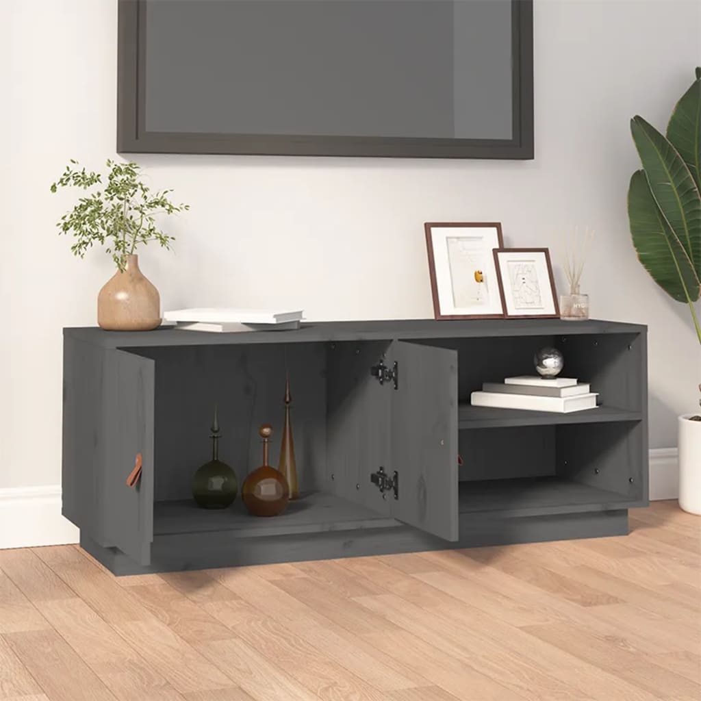 vidaXL Comodă TV, gri, 105x34x40 cm, lemn masiv de pin vidaXL Comodă TV, gri, 105x34x40 cm, lemn masiv de pin